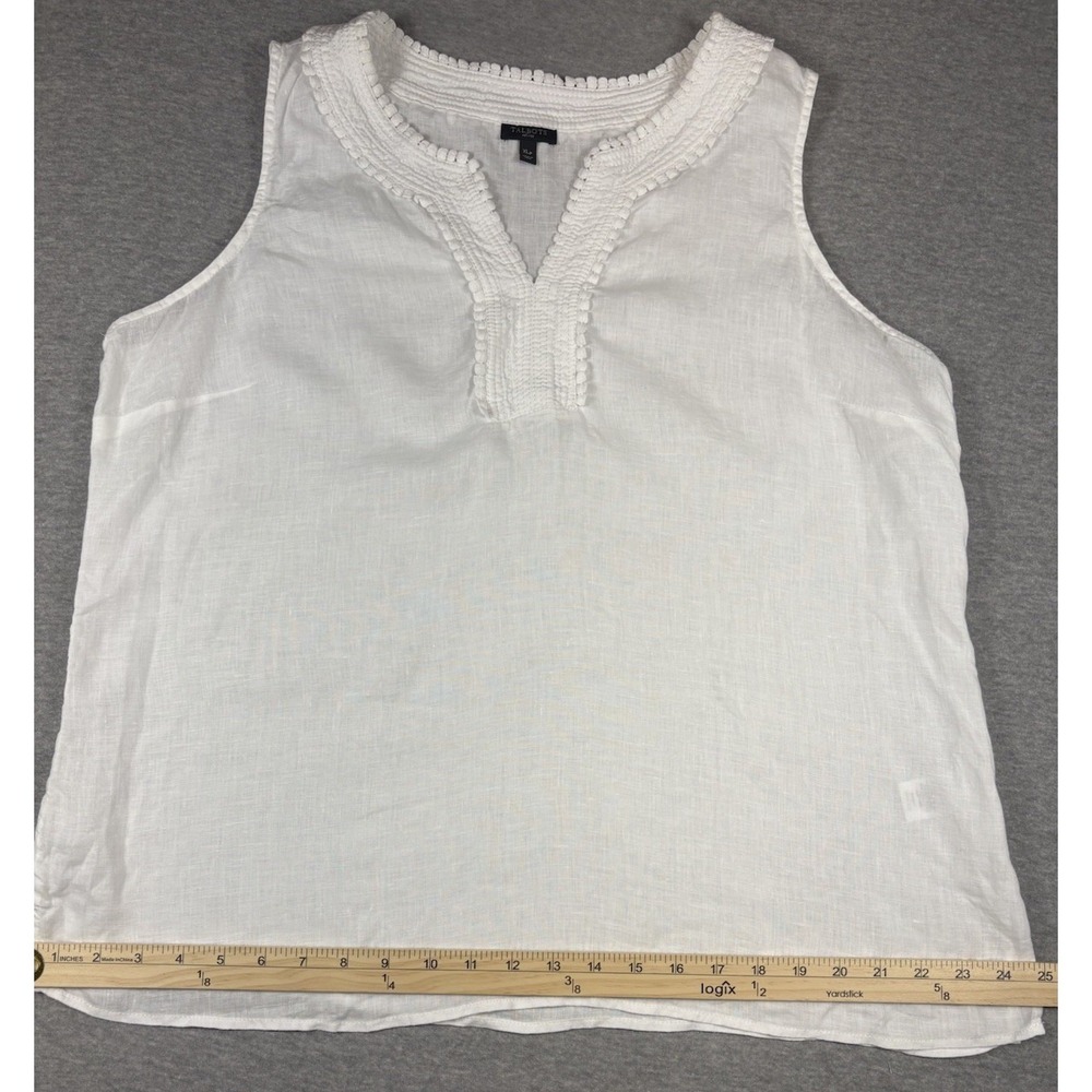 Talbots Women's 100% Linen Sleeveless White Camisole Top Crochet Size XL Petite - Picture 7 of 12